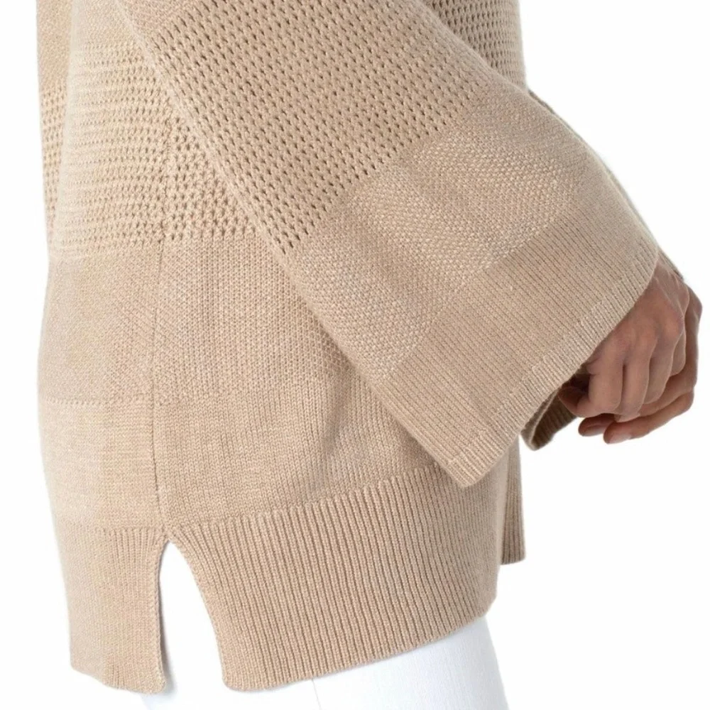 Liverpool Los Angeles | Womens Texture Blocked Raglan Sweater Sand Heather - Picture 3 of 9